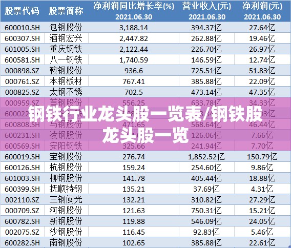 钢铁行业龙头股一览表/钢铁股龙头股一览