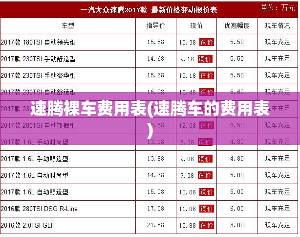速腾裸车费用表(速腾车的费用表)