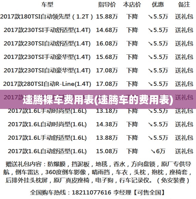 速腾裸车费用表(速腾车的费用表)